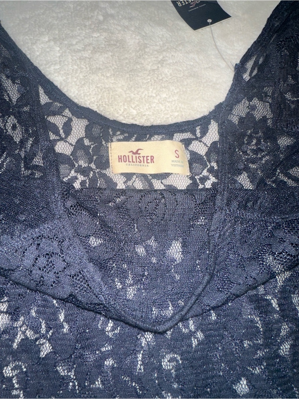 Navy Lace Peplum 3/4 Sleeve Top